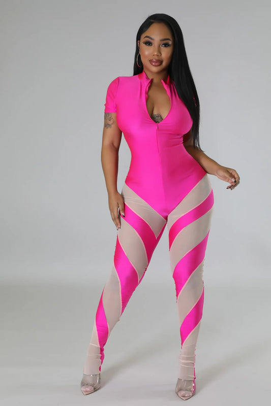 Sheer My Way - Pink Clubwear Jumpsuit