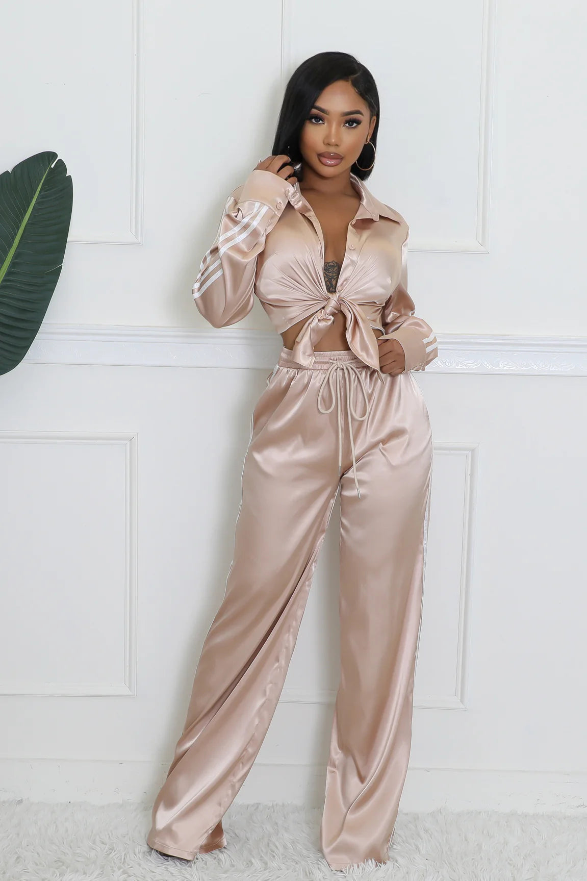 Sexy Satin Feel Pajama Pants Set