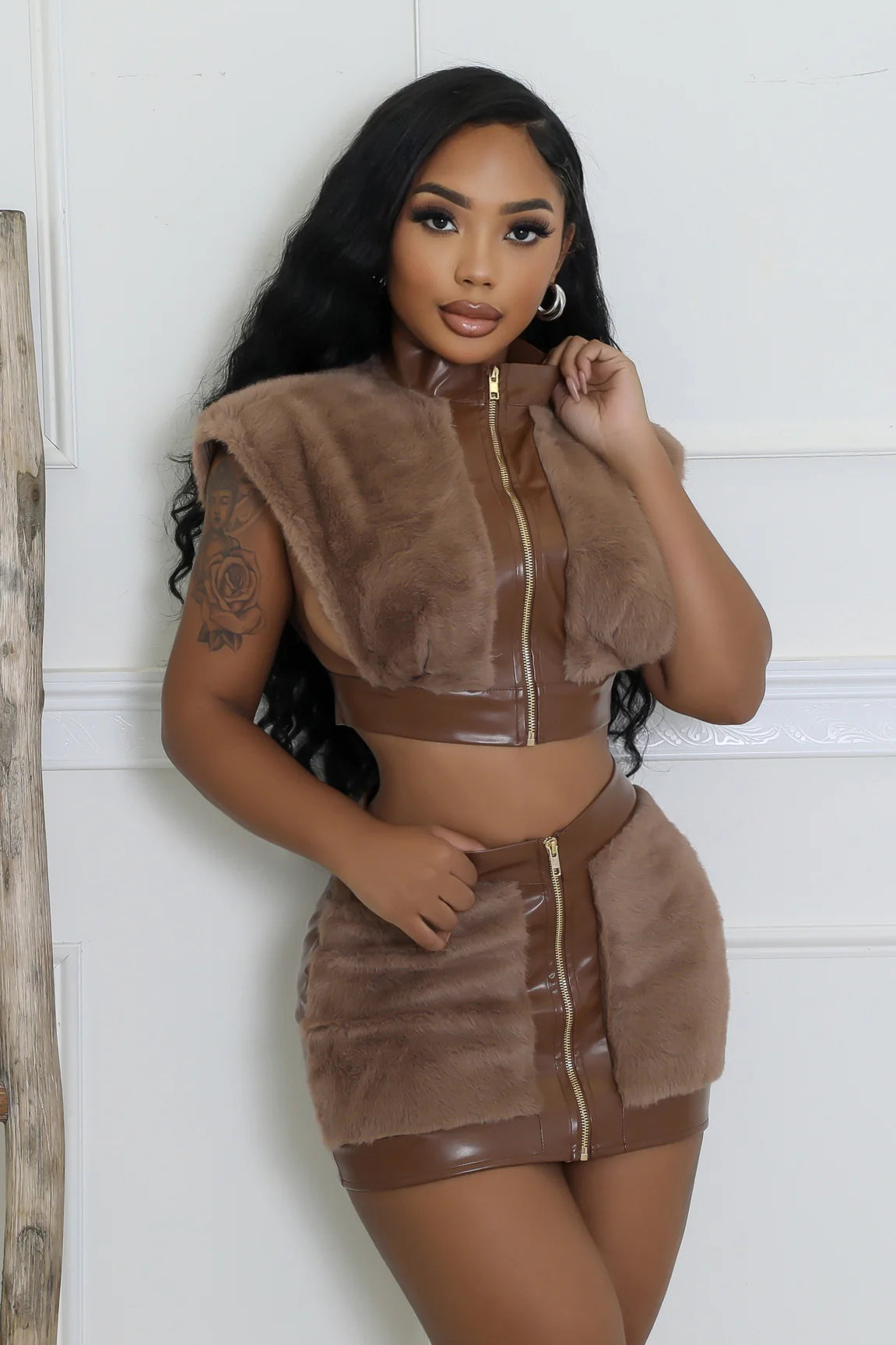 Back Outside Brown Club or Party Skirt Set