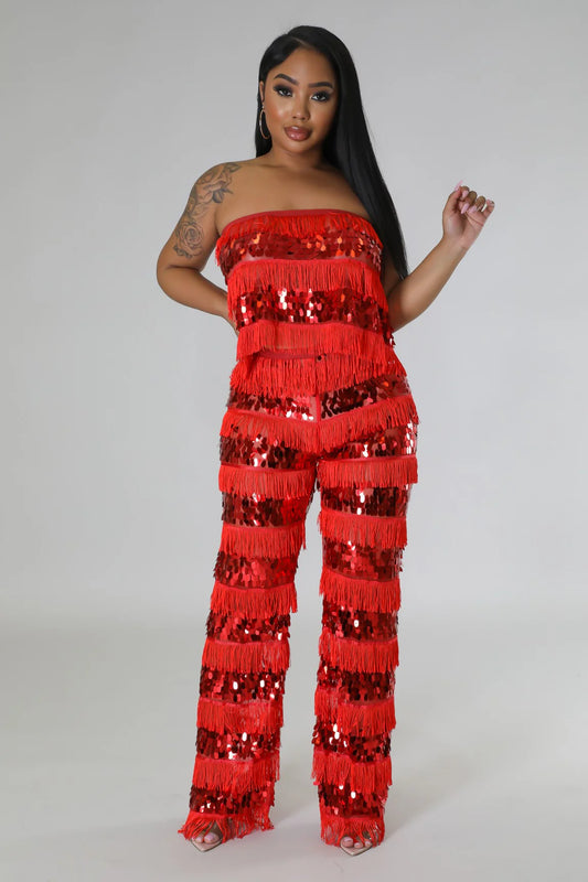 Show Gal - Red Sequin Clubwear Pants Set