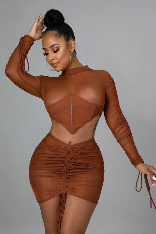 Carlie Nights - Sexy Brown Skirt Set for the Club